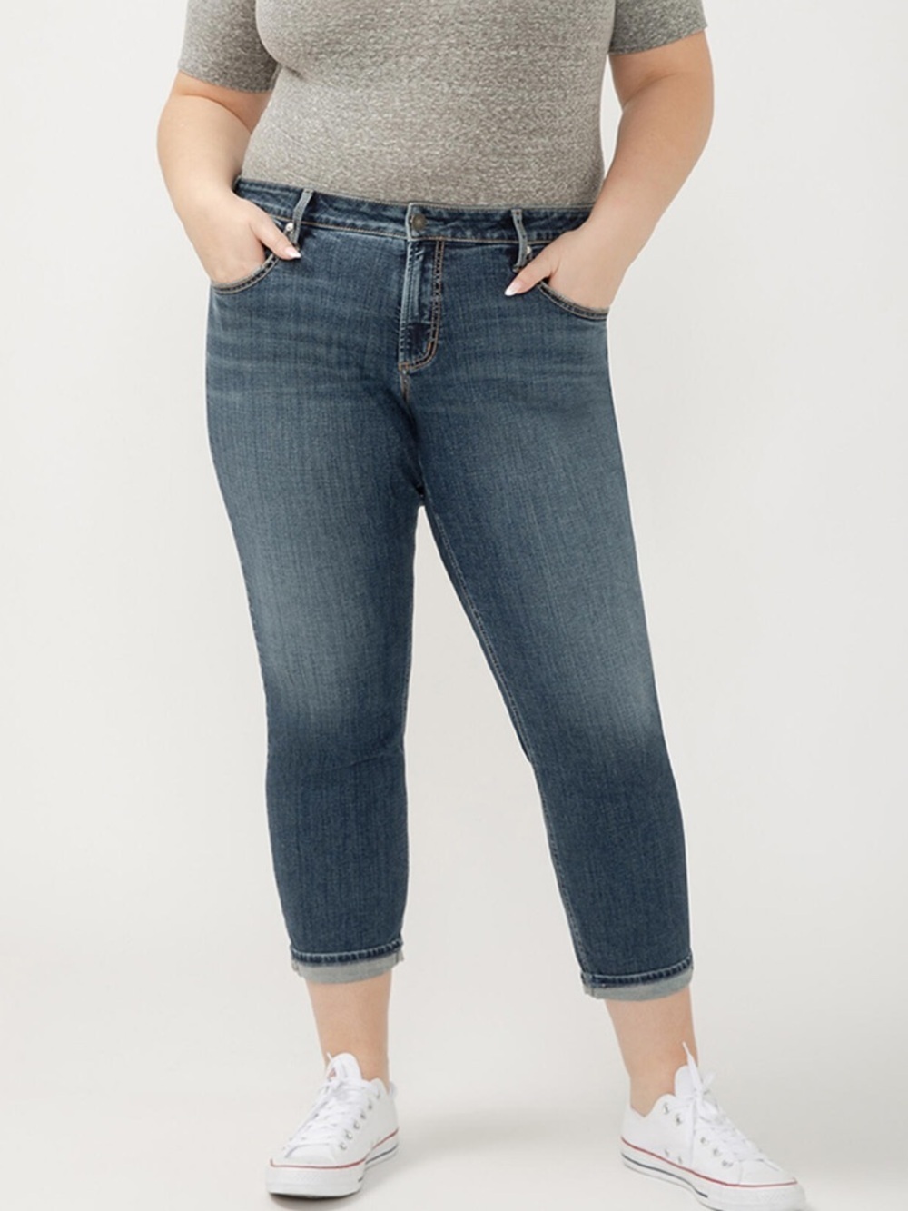 Silver jeans Boyfriend Mid Rise Slim Leg Jeans Plus Size treble wash